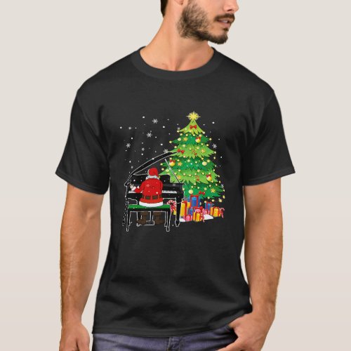 Santa Claus Play Piano Nearby Christmas Tree Funny T_Shirt
