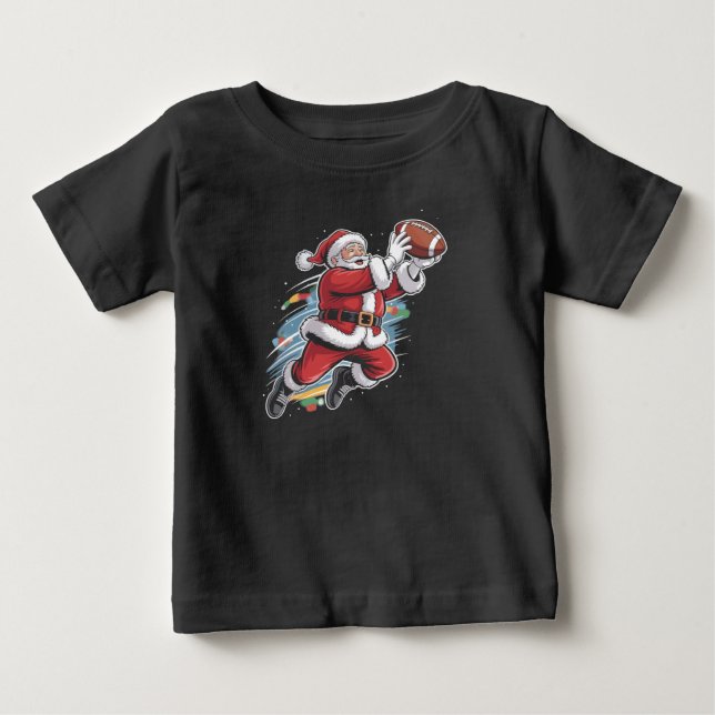 Santa Claus Playing American Football Christmas  Baby T-Shirt (Front)