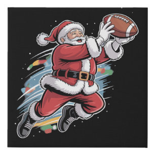 Santa Claus Playing American Football Christmas Faux Canvas Print