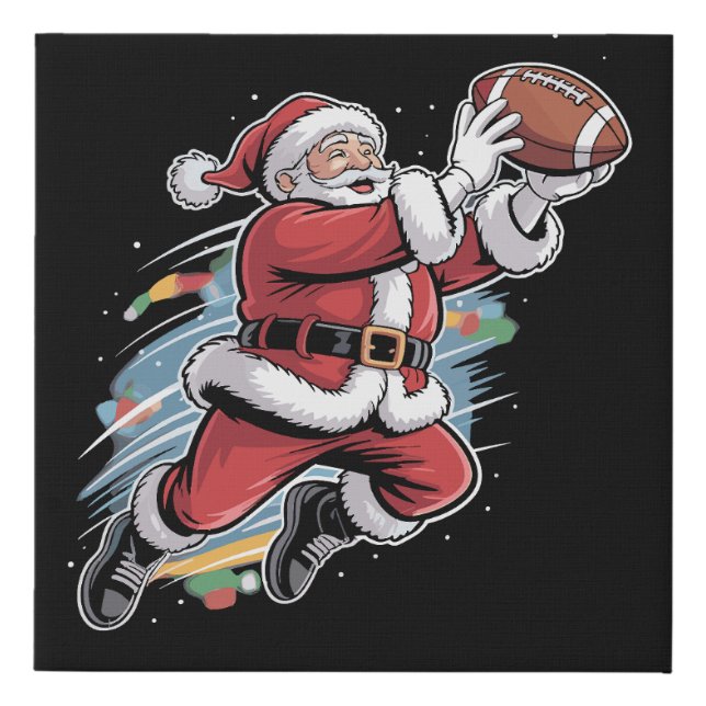 Santa Claus Playing American Football Christmas  Faux Canvas Print (Front)