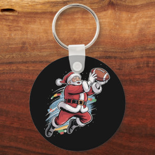 Santa Claus Playing American Football Christmas Keychain