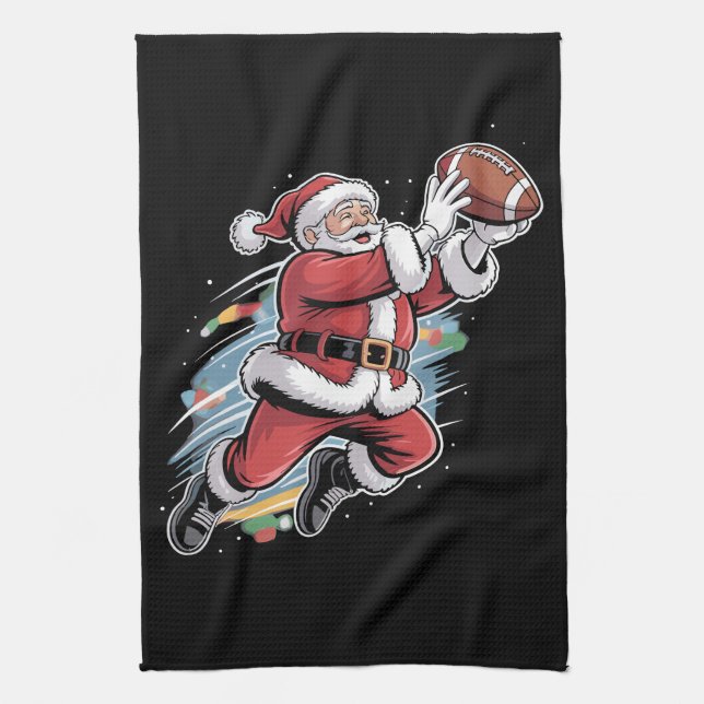 Santa Claus Playing American Football Christmas  Kitchen Towel (Vertical)