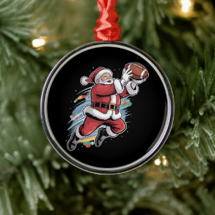 Santa Claus Playing American Football Christmas Metal Ornament
