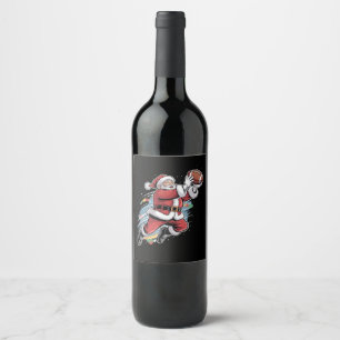 Santa Claus Playing American Football Christmas Wine Label