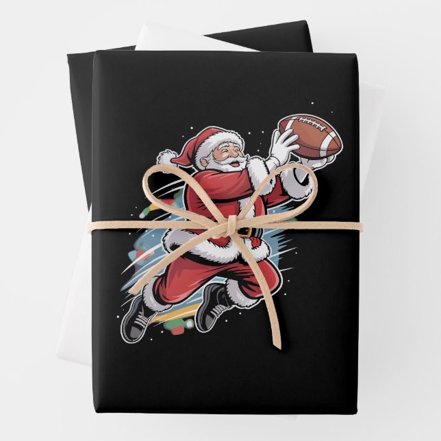 Santa Claus Playing American Football Christmas  Wrapping Paper Sheets (In situ)