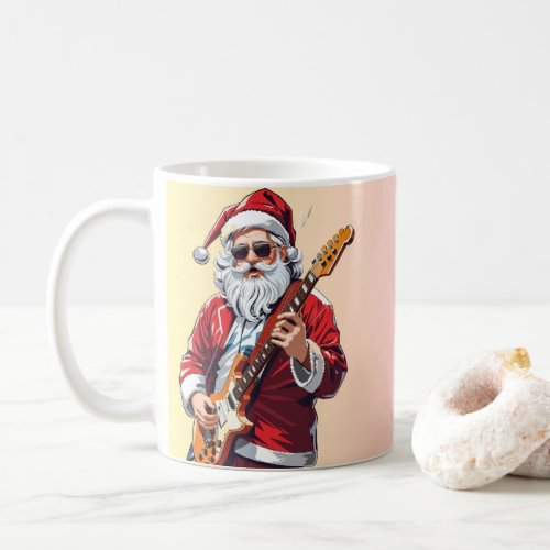 Santa Claus Playing an Electric Guitar _ Festive Coffee Mug