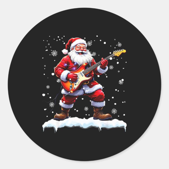 Santa Claus Playing B Guitar Christmas Xmas Music  Classic Round Sticker (Front)