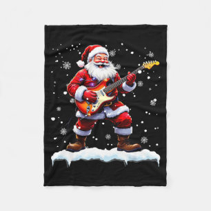 Santa Claus Playing B Guitar Christmas Xmas Music Fleece Blanket