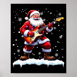 Santa Claus Playing B Guitar Christmas Xmas Music Poster