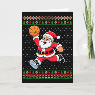 Santa Claus Playing Basketball Ugly Christmas Men Card