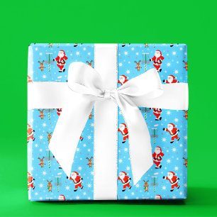Santa Claus Playing Christmas Disc Golf Pattern Wrapping Paper