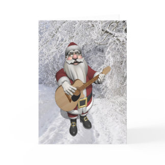 Santa Claus Playing Christmas Songs On His Guitar Holiday Card
