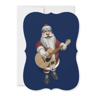 Santa Claus Playing Christmas Songs On His Guitar Holiday Card