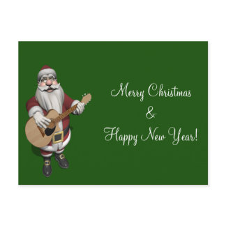 Santa Claus Playing Christmas Songs On His Guitar Holiday Postcard
