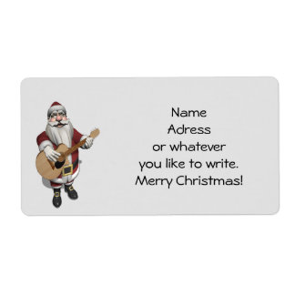 Santa Claus Playing Christmas Songs On His Guitar Label