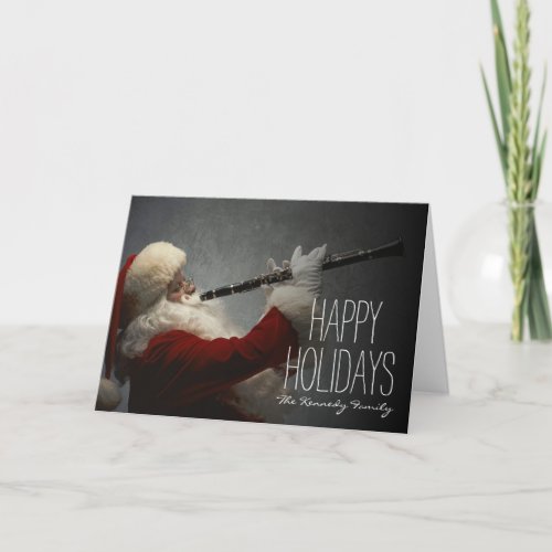 Santa Claus Playing Clarinet Holiday Card