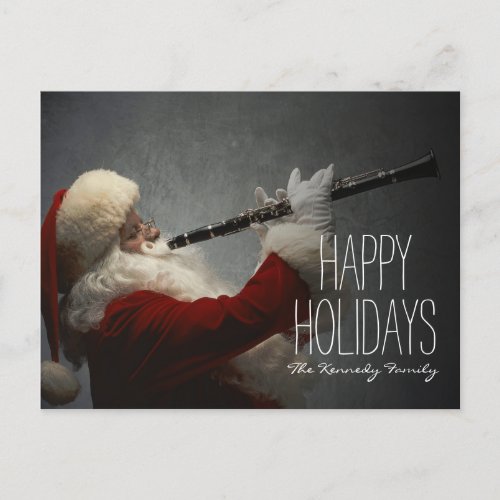 Santa Claus Playing Clarinet Holiday Postcard