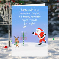 Santa Claus Playing Disc Golf with Reindeer