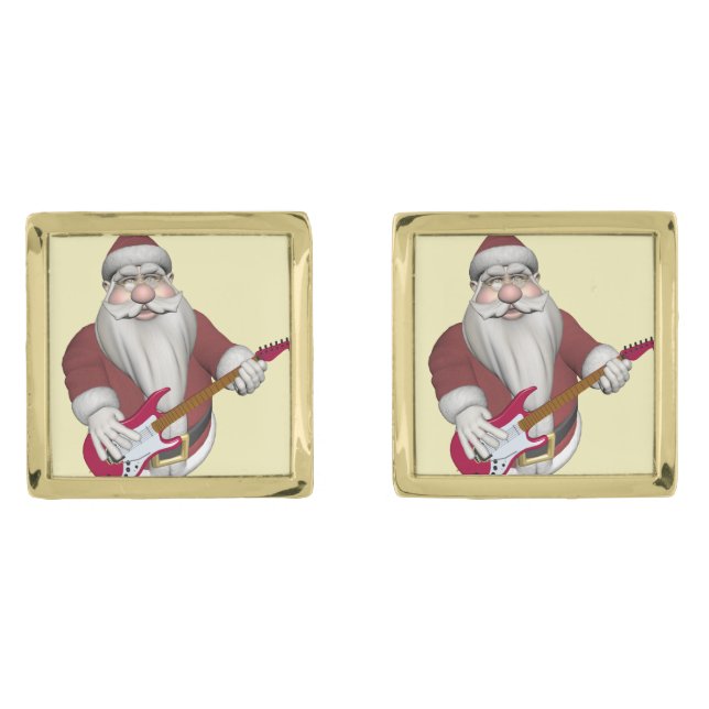 Santa Claus Playing Electric Guitar Cufflinks (Front)