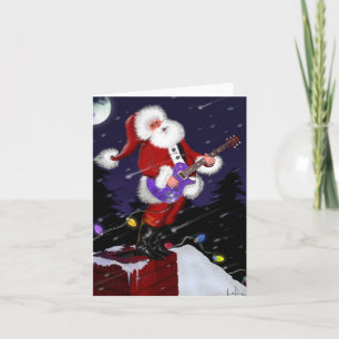 Santa Claus Playing Electric Guitar Holiday Card