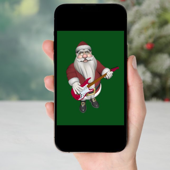 Santa Claus Playing Electric Guitar Holiday Card (Front Digital)