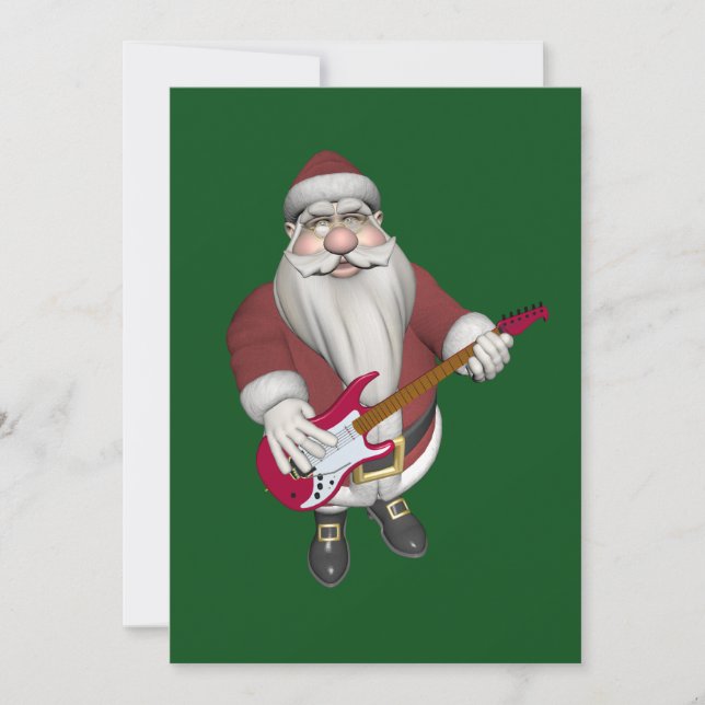 Santa Claus Playing Electric Guitar Holiday Card (Front)