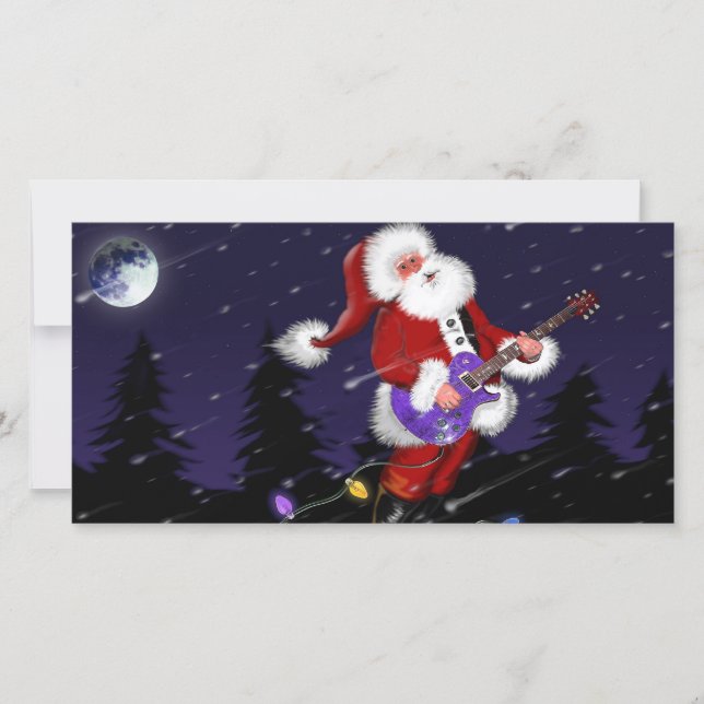 Santa Claus Playing Electric Guitar Holiday Card (Front)