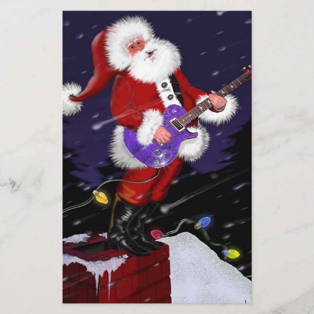 Santa Claus Playing Electric Guitar Stationery (Front)