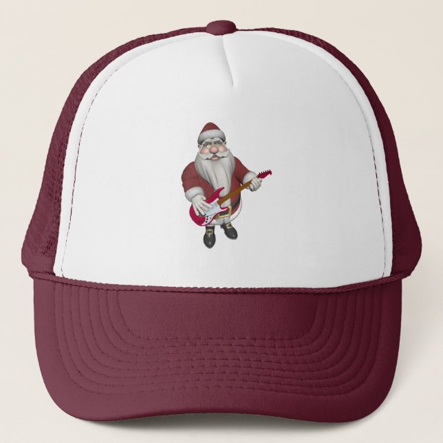 Santa Claus Playing Electric Guitar Trucker Hat (Front)