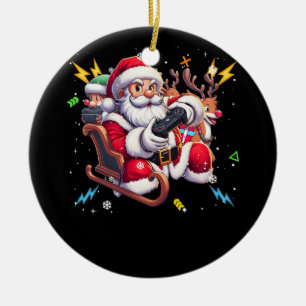 Santa Claus Playing Game Christmas Gamer Video Gam Ceramic Ornament