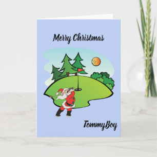 Santa Claus playing golf Holiday Card