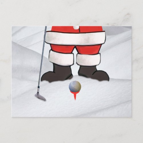 Santa Claus Playing Golf in the Snow Holiday Postcard