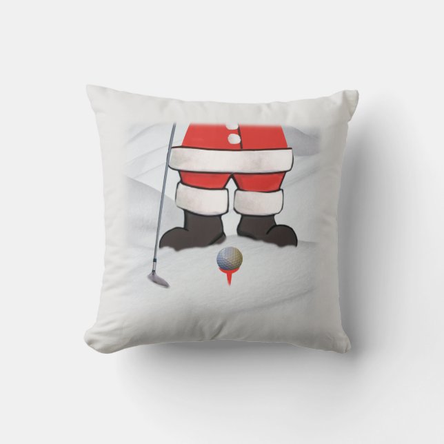 Santa Claus Playing Golf in the Snow Throw Pillow (Front)