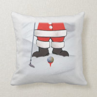 Santa Claus Playing Golf in the Snow Throw Pillow