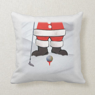 Santa Claus Playing Golf in the Snow Throw Pillow