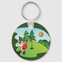 Santa Claus playing golf on the 9th hole Keychain