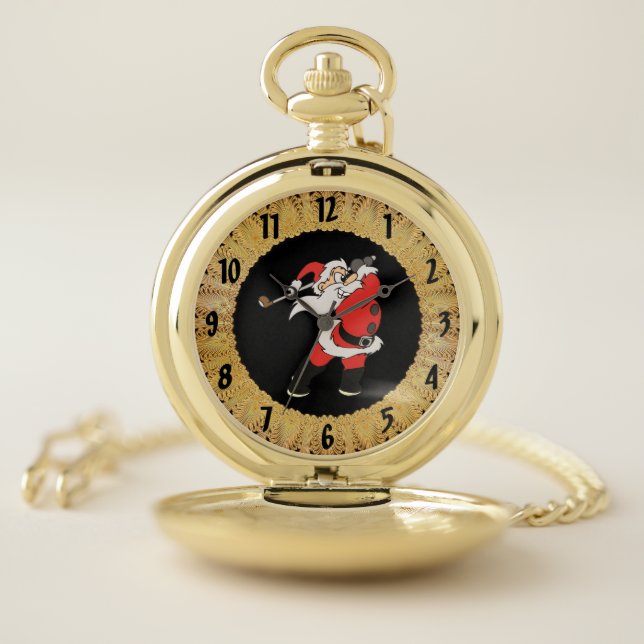 Santa Claus playing golf Pocket Watch (Inside)