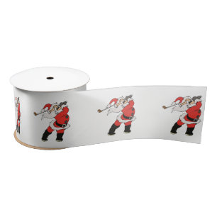 Santa Claus playing golf Satin Ribbon