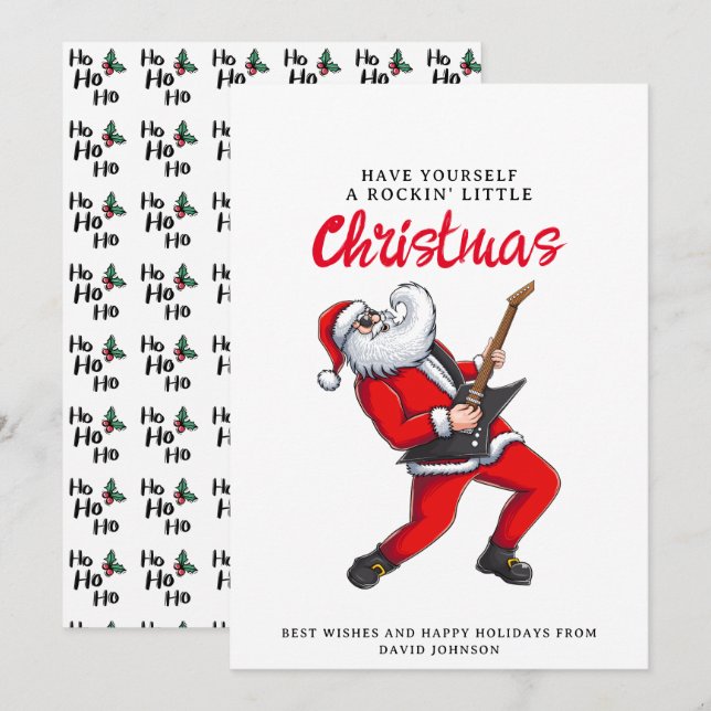 Santa Claus Playing Guitar Funny Christmas  Holiday Card (Front/Back)