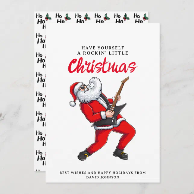 Santa Claus Playing Guitar Funny Christmas Holiday Card
