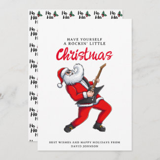 Santa Claus Playing Guitar Funny Christmas Holiday Card