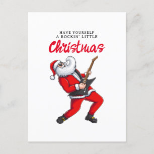 Santa Claus Playing Guitar Funny Christmas Holiday Postcard