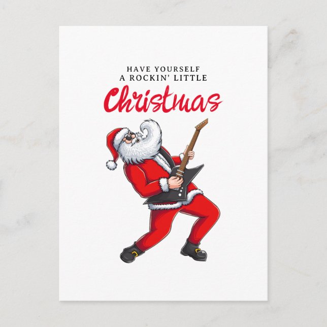 Santa Claus Playing Guitar Funny Christmas  Holiday Postcard (Front)
