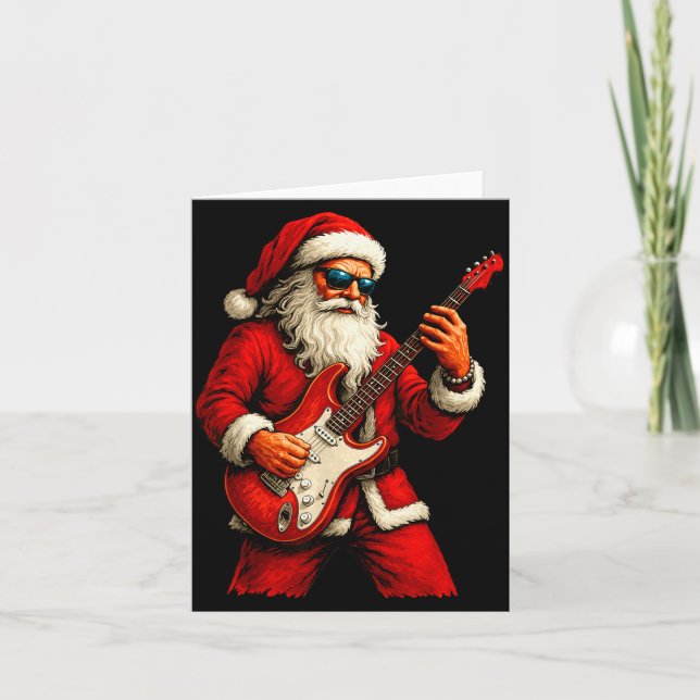 Santa Claus Playing Guitar Funny Christmas Rock Gu Card (Front)