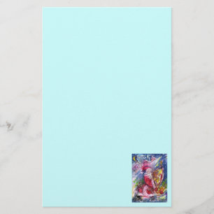 SANTA CLAUS PLAYING HARP Christmas Night Teal Blue Stationery