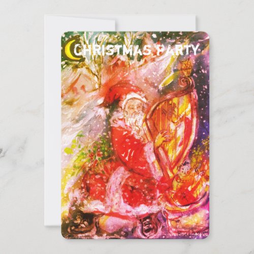 SANTA CLAUS PLAYING HARP CHRISTMAS PARTY INVITE