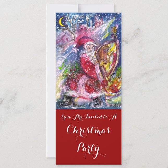 SANTA CLAUS PLAYING HARP CHRISTMAS PARTY Programme Invitation (Front)