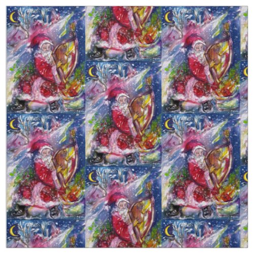 SANTA CLAUS PLAYING HARP IN MOON LIGHT Christmas Fabric