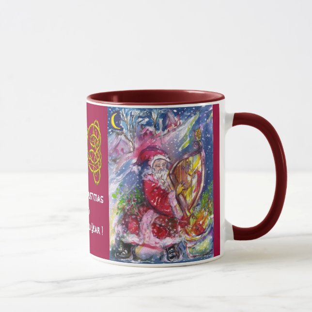 SANTA CLAUS PLAYING HARP IN MOONLIGHT Celtic Knots Mug (Right)