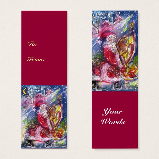 SANTA CLAUS PLAYING HARP IN MOONLIGHT Christmas (Front & Back)
